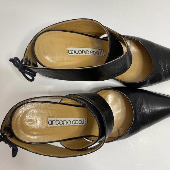 Antonio Eboli Black Stiletto Heels Womens 8 Sexy Ankle Straps Pointy Toe Chic - Picture 7 of 11